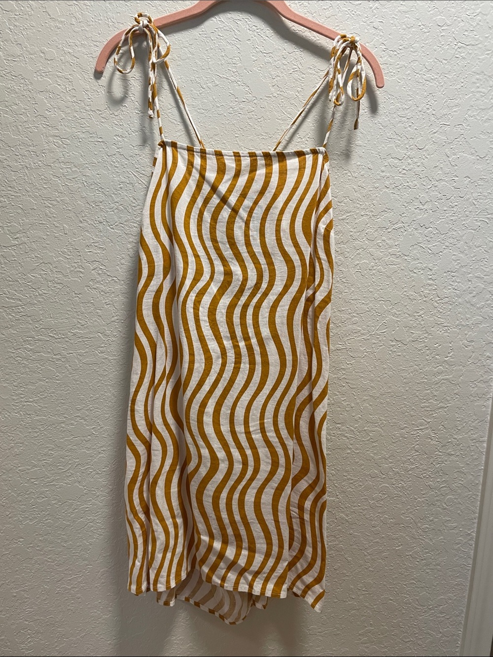 Tie-Shoulder Mini Dress in Mustard Wave Stripe